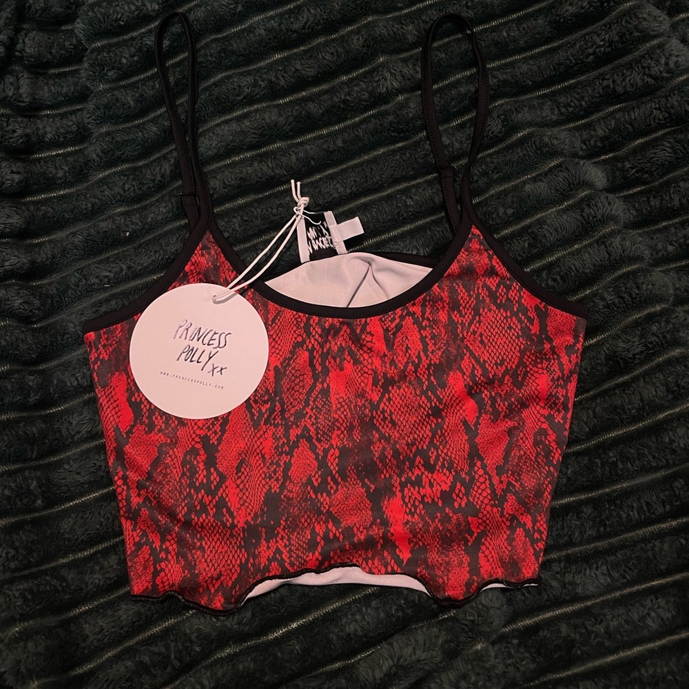 Princess Polly spaghetti strap crop top tank red snake print Sloane red top